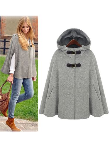 Cappotto invernale oversize da donna con cappuccio in poncho di lana - milanoo.com - Modalova