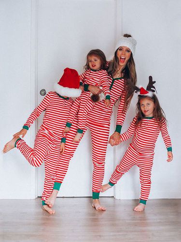 Pigiama natalizio per la famiglia abbinato, strisce per bambini, abbigliamento da salotto caldo invernale - milanoo.com - Modalova