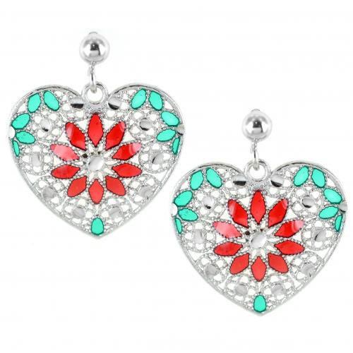 Orecchini in argento con pendente cuore e smalti verde e rosso collezione notre dame - cappagli charme - Modalova