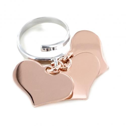 Anello con 3 ciondoli cuore pendente in argento rosa - cappagli charme - Modalova