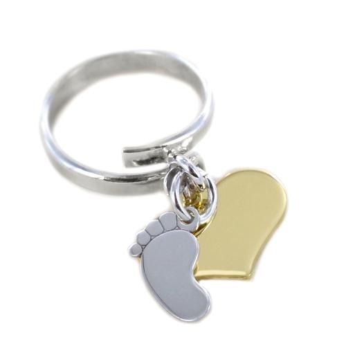 Anello con ciondolo cuore giallo e charm piedino pendente in argento - cappagli charme - Modalova