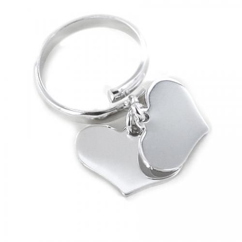 Anello con doppio ciondolo cuore pendente in argento - cappagli charme - Modalova