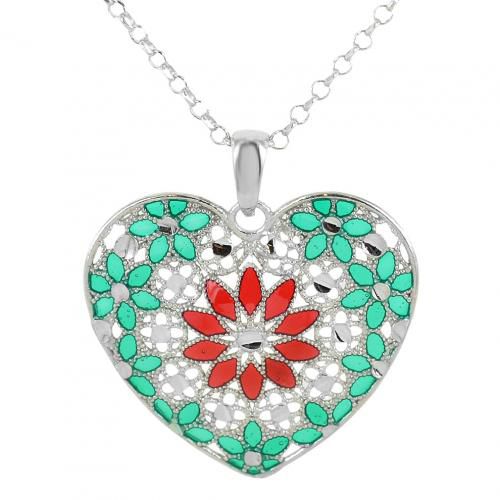 Collana in argento con pendente cuore e smalti verde rosso collezione notre dame - cappagli charme - Modalova