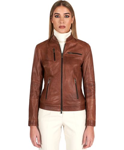 Giacca Biker In Pelle Pull Up Effetto Vintage - D'Arienzo - Modalova
