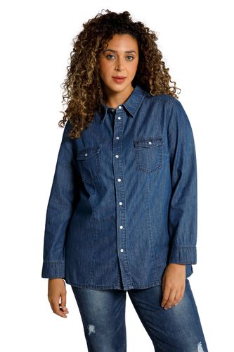 Blusa di jeans con colletto da camicia, bottoni automatici e maniche lunghe, Donna, , Taglia: 60/62, Cotone - Ulla Popken - Modalova