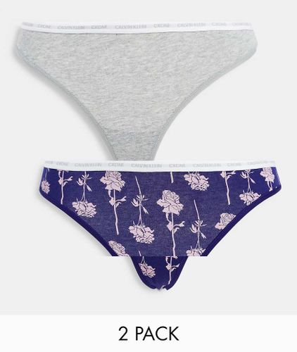 CK One - Confezione da due perizomi grigio e blu con stampa di rose e logo-Multicolore - Calvin Klein - Modalova