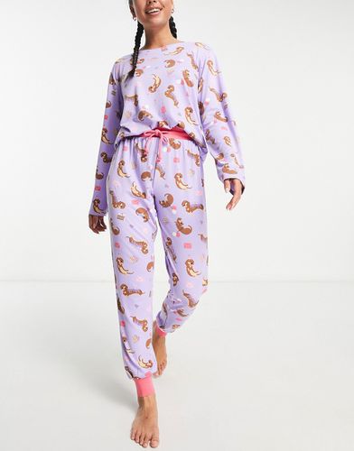 Pigiama lilla e rosa con bassotti e decorazioni per il compleanno composto da top a maniche lunghe e pantaloni con fondo elasticizzato-Viola - Chelsea Peers - Modalova