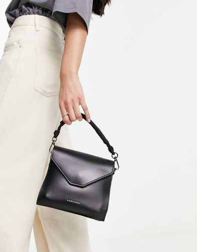 Borsa a tracolla angolata nera a battente con manico effetto corda-Black - Claudia Canova - Modalova