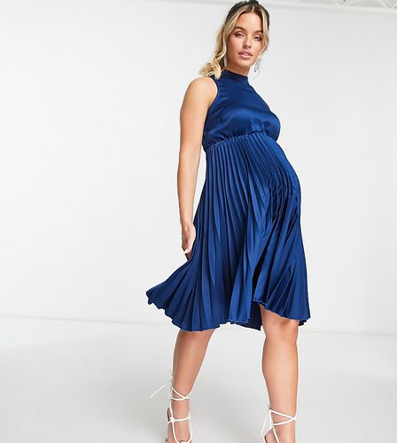 Vestito midi accollato a pieghe blu navy - Closet London Maternity - Modalova