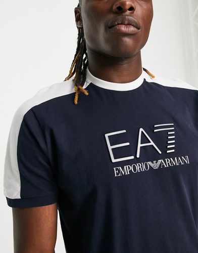 Armani - - T-shirt blu navy con logo e motivo a contrasto sulle spalle - EA7 - Modalova