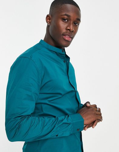 Camicia skinny con colletto serafino -azzurro - ASOS DESIGN - Modalova