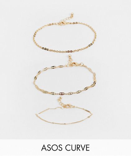 Curve - Confezione di 3 braccialetti oro a maglie miste - ASOS DESIGN - Modalova