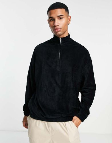 Felpa oversize in velour nero a coste con zip corta in coordinato - ASOS DESIGN - Modalova