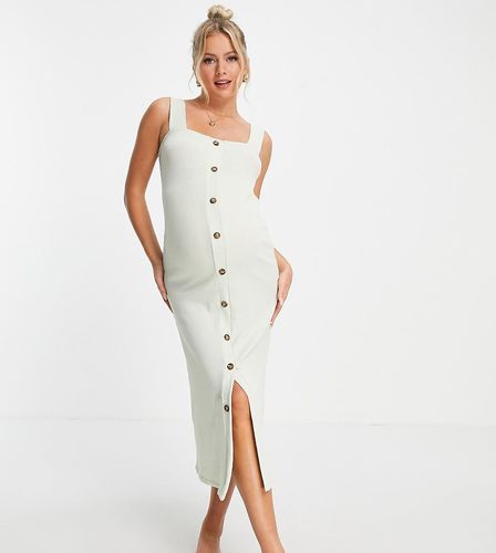 Maternity - Vestito con spalline sottili midi testurizzato salvia con bottoni in corno-Bianco - ASOS DESIGN - Modalova