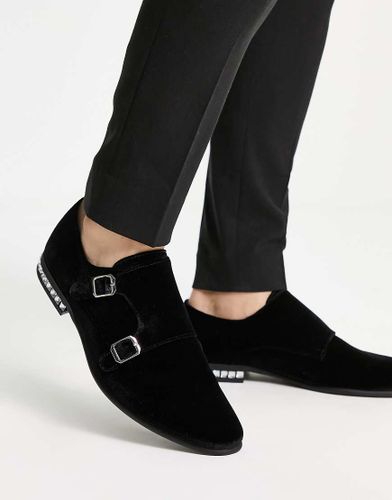 Scarpe con doppia fibbia nere in velluto con strass sul tacco-Nero - ASOS DESIGN - Modalova