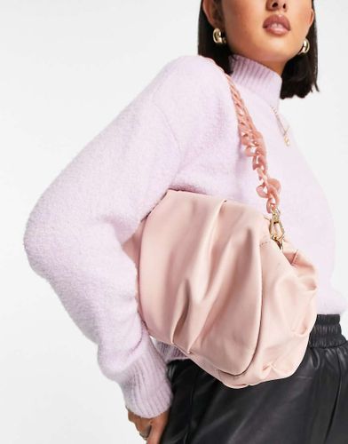 Pochette oversize arricciata rosa pallido con tracolla a catena rimovibile - ASOS DESIGN - Modalova