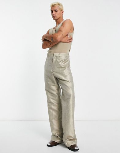 Pantaloni a zampa a vita alta in jacquard grigio pitonato - ASOS DESIGN - Modalova