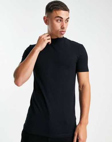 T-shirt attillata con collo alto nera-Nero - ASOS DESIGN - Modalova