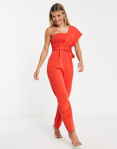 Tuta jumpsuit monospalla in tessuto scuba rosso con cintura - ASOS DESIGN - Modalova
