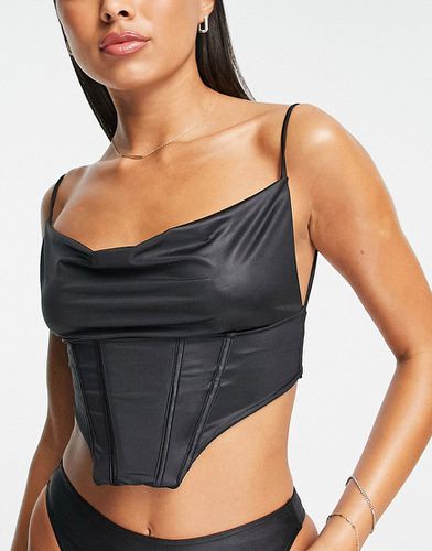 Top bikini a corsetto con scollo ad anello in raso - ASOS Luxe - Modalova