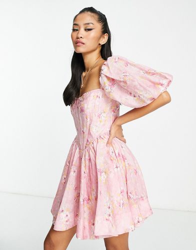 Vestito corto stile corsetto rosa polvere con stampa a fiori - Bardot - Modalova