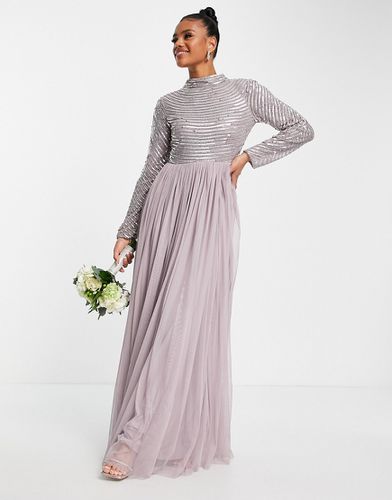 Vestito da damigella lungo argento e rosa decorato - Beauut - Modalova