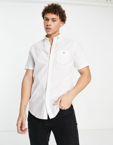 Icon - Camicia Oxford a maniche corte regular fit bianca con logo in tessuto pettinato-Bianco - Gant - Modalova