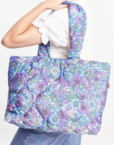 Borsa shopping imbottita con stampa a fiori vivace-Blu - Damson Madder - Modalova