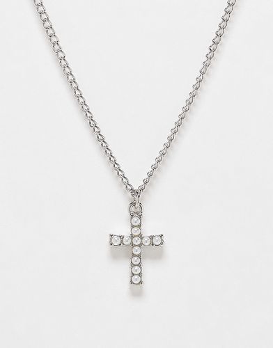 Collana argentata con ciondolo a forma di croce con perle-Argento - DesignB London - Modalova