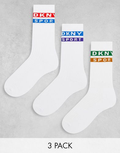 Morton - Confezione da 3 paia di calzini sportivi bianchi a righe multicolore-Bianco - DKNY - Modalova