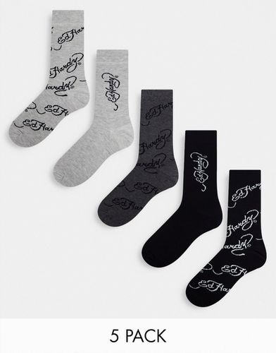 Confezione da cinque paia di calzini da abito nero e grigio con logo - Ed Hardy - Modalova
