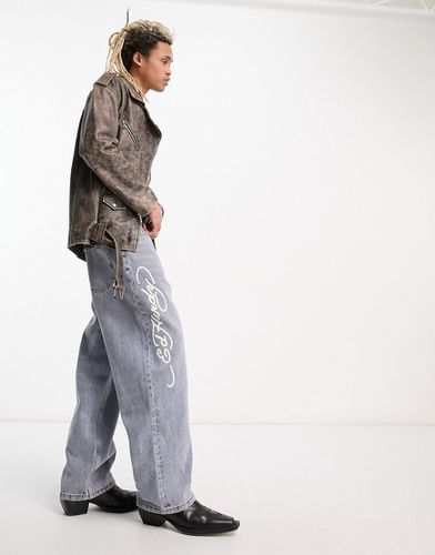 Jeans ampi anni '90 lavaggio candeggiato con ricamo del logo-Blu - Ed Hardy - Modalova