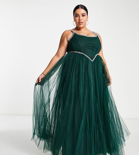 Esclusiva - Vestito lungo con corsetto decorato verde smeraldo - Lace & Beads Plus - Modalova