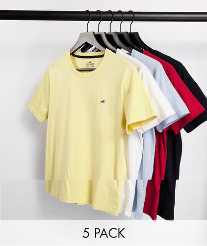 Confezione da 5 T-shirt con logo biancho/blu/rosso/giallo/nero - Hollister - Modalova