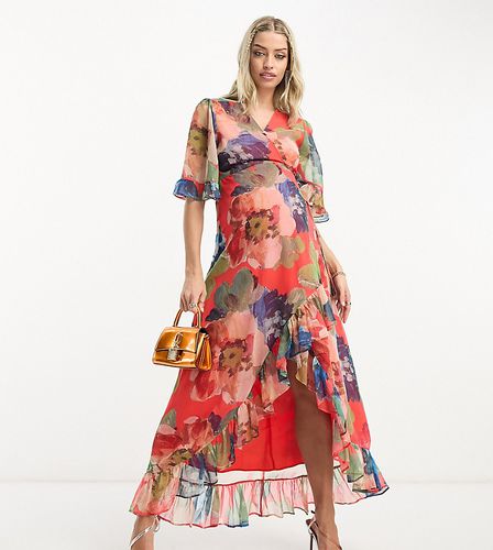 Vestito avvolgente con gonna al polpaccio con stampa a fiori mista-Multicolore - Hope & Ivy Maternity - Modalova