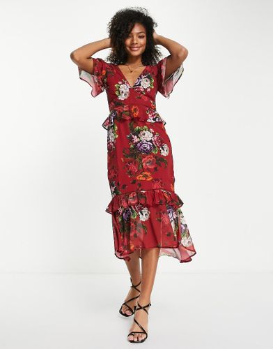 Vestito da giorno midi con manica con volant con stampa a fiori misti-Multicolore - Hope & Ivy - Modalova