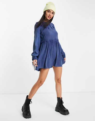 Vestito corto con colletto e laccetti sulle maniche chambray-Blu - Influence - Modalova