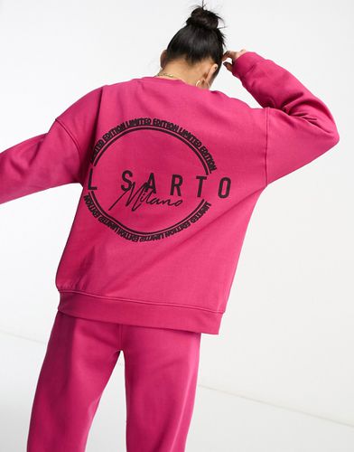 Felpa oversize rosa vivace con logo in coordinato - Il Sarto - Modalova