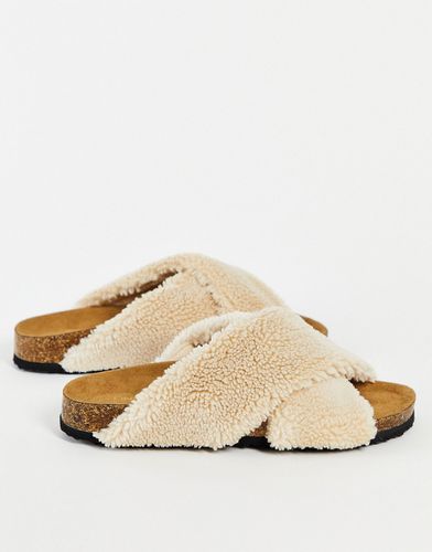 Pantofole stile sliders in pile borg color crema - Only - Modalova