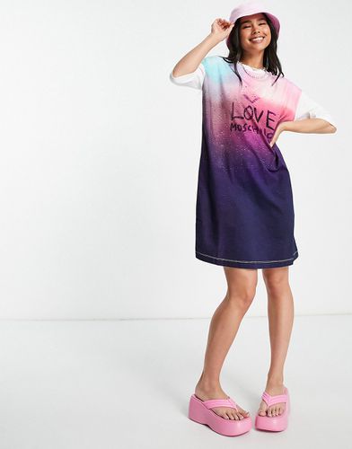 Vestito t-shirt multicolore sfumato con logo-Bianco - Love Moschino - Modalova