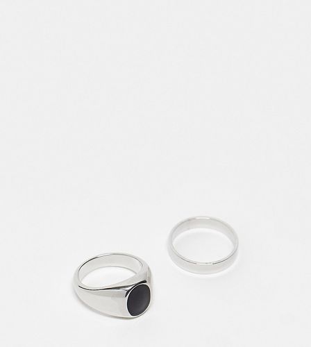 Confezione da 2 anelli con sigillo circolare e a fascia in acciaio inossidabile-Argento - LOST SOULS - Modalova