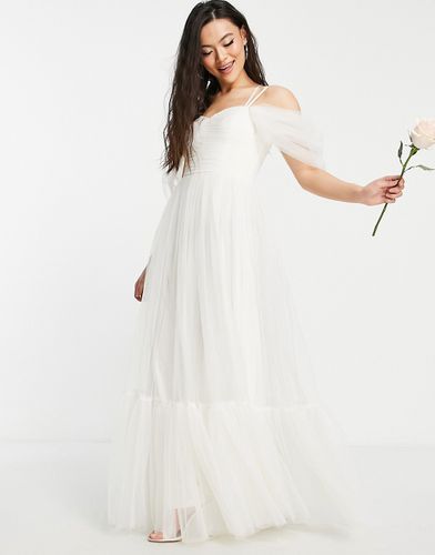 Bridal - Vestito lungo da sposa in tulle avorio incrociato sul retro-Bianco - Lace & Beads - Modalova