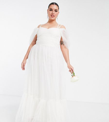 Vestito da sposa lungo in tulle avorio incrociato sul retro-Bianco - Lace & Beads Plus - Modalova