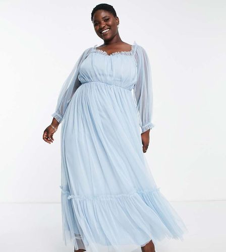 Vestito lungo a maniche lunghe blu polvere - Lace & Beads Plus - Modalova