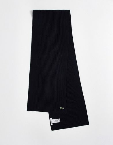 Sciarpa in lana nera con logo-Nero - Lacoste - Modalova