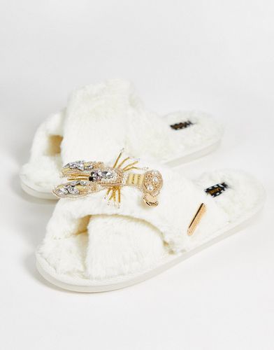 Pantofole bianche con spilla rimovibile a forma di aragosta-Bianco - Laines London - Modalova