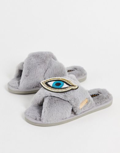 Pantofole grigie con spilla rimovibile a forma di occhio-Grigio - Laines London - Modalova