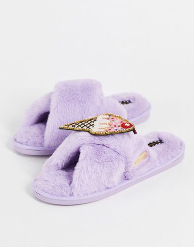 Pantofole lilla con spilla rimovibile a forma di gelato-Viola - Laines London - Modalova