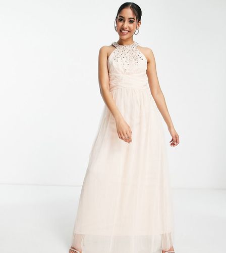 Vestito lungo da damigella decorato color cipria-Rosa - Little Mistress Petite - Modalova