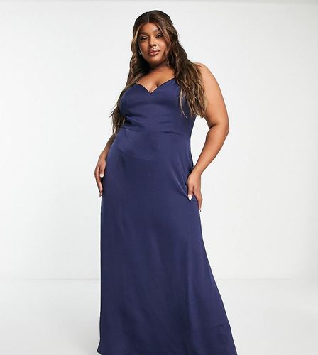 Vestito lungo con spalline in raso blu navy - Little Mistress Plus - Modalova